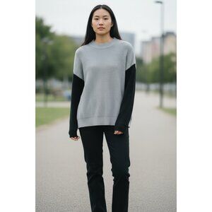 Area Stars Gray Black Colorblock Knit Sweater Womens Small Cozy Chic